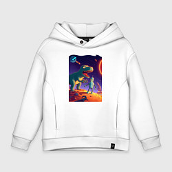 Толстовка оверсайз детская Робот-сгибальщик Бендер прилетел на планету диноза, цвет: белый