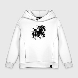 Толстовка оверсайз детская Черная лошадь в движении, цвет: белый