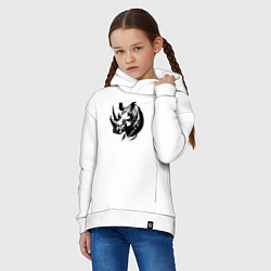 Толстовка оверсайз детская Черный носорог, цвет: белый — фото 2
