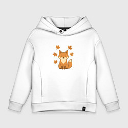 Толстовка оверсайз детская Лиса с листьями, цвет: белый