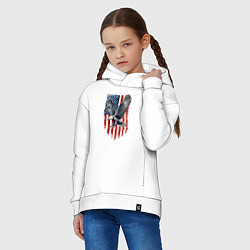 Толстовка оверсайз детская Орёл на фоне американского флага USA, цвет: белый — фото 2