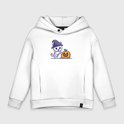 Толстовка оверсайз детская Cat pumpkin, цвет: белый