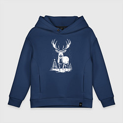 Толстовка оверсайз детская Зимний олень, цвет: тёмно-синий