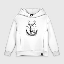 Толстовка оверсайз детская Зимний новогодний олень, цвет: белый