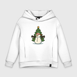 Толстовка оверсайз детская Снеговик с гирями, цвет: белый
