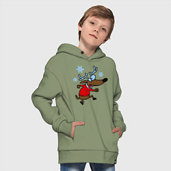 Толстовка оверсайз детская Новогодний олень, цвет: авокадо — фото 2