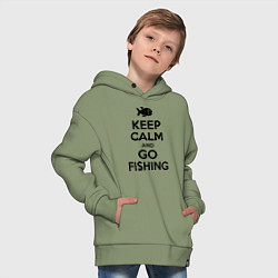 Толстовка оверсайз детская Keep Calm & Go fishing, цвет: авокадо — фото 2