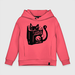 Толстовка оверсайз детская Кот с книгой, цвет: коралловый