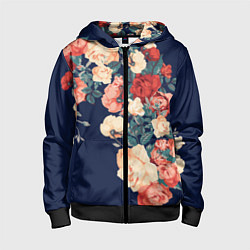 Толстовка на молнии детская Fashion flowers, цвет: 3D-черный