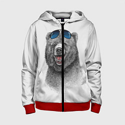 Толстовка на молнии детская Счастливый медведь, цвет: 3D-красный