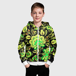 Толстовка на молнии детская Хохлома: черный и салатовый, цвет: 3D-белый — фото 2