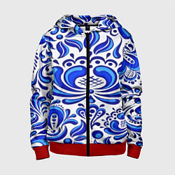 Толстовка на молнии детская Роспись гжель, цвет: 3D-красный