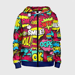 Толстовка на молнии детская Слова из комиксов, цвет: 3D-синий