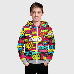 Толстовка на молнии детская Слова из комиксов, цвет: 3D-меланж — фото 2