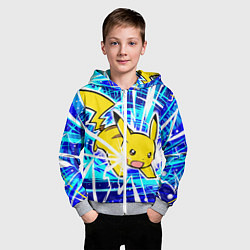 Толстовка на молнии детская Пикачу бежит с молниями, цвет: 3D-меланж — фото 2