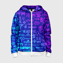 Детская толстовка на молнии Неоновые геймерские лого