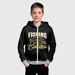 Толстовка на молнии детская Fishing is my Cardio, цвет: 3D-меланж — фото 2