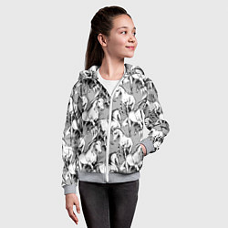 Толстовка на молнии детская Белые лошади - паттерн, цвет: 3D-меланж — фото 2