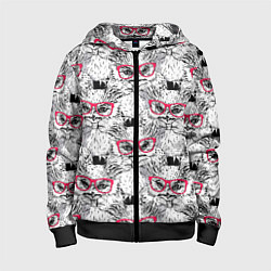 Толстовка на молнии детская Совы в очках, цвет: 3D-черный