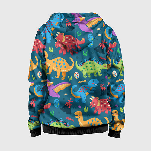 Детская толстовка на молнии Арт с динозаврами / 3D-Черный – фото 2