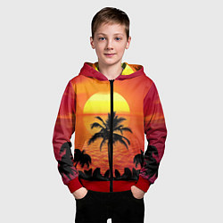 Толстовка на молнии детская Пальмы на фоне моря, цвет: 3D-красный — фото 2