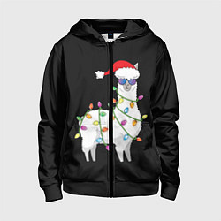 Толстовка на молнии детская Рождественская Лама, цвет: 3D-черный