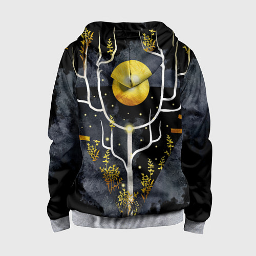 Детская толстовка на молнии Графит и золото: дерево жизни / 3D-Меланж – фото 2