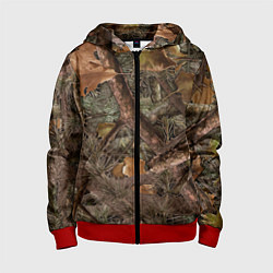 Толстовка на молнии детская Охотничий камуфляж, цвет: 3D-красный