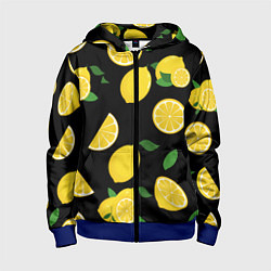 Толстовка на молнии детская Лимоны на чёрном, цвет: 3D-синий