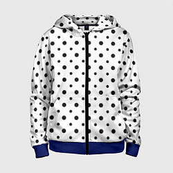Толстовка на молнии детская Точки черные на белом, цвет: 3D-синий