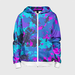 Толстовка на молнии детская Неоновые краски, цвет: 3D-белый