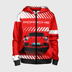 Толстовка на молнии детская PORSCHE ПОРШЕ RED STYLE, цвет: 3D-черный