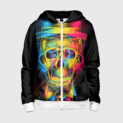 Толстовка на молнии детская Череп-анаглиф, цвет: 3D-белый