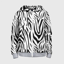 Толстовка на молнии детская Черно-белая зебра, цвет: 3D-меланж