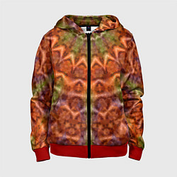 Толстовка на молнии детская Оранжево-оливковый калейдоскоп, цвет: 3D-красный