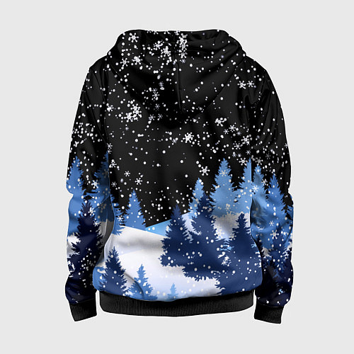 Детская толстовка на молнии Снежная ночь в зимнем лесу / 3D-Черный – фото 2