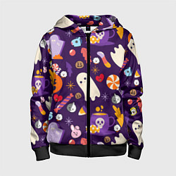 Толстовка на молнии детская HALLOWEEN BTS BT21 PATTERN БТ21 БТС ХЕЛЛОУИН, цвет: 3D-черный