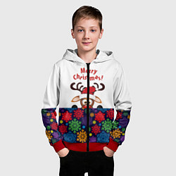 Толстовка на молнии детская Merry Christmas оленёнок, цвет: 3D-красный — фото 2