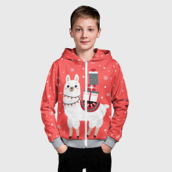 Толстовка на молнии детская Лама Новый год, цвет: 3D-меланж — фото 2