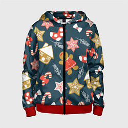 Толстовка на молнии детская Merry Christmas!!!, цвет: 3D-красный