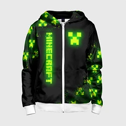 Толстовка на молнии детская MINECRAFT NEON LOGO CREEPER, цвет: 3D-белый