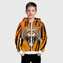 Толстовка на молнии детская Разгневанный тигр голова, цвет: 3D-белый — фото 2