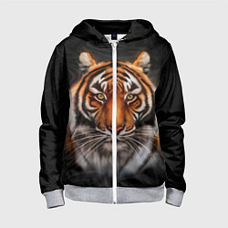 Толстовка на молнии детская Реалистичный тигр Realistic Tiger, цвет: 3D-меланж