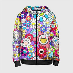 Толстовка на молнии детская Цветы Takashi Murakami, цвет: 3D-черный