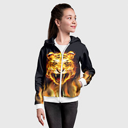 Толстовка на молнии детская Тигр В Пламени, цвет: 3D-белый — фото 2