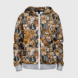 Толстовка на молнии детская Собаки Разные Породы, цвет: 3D-меланж