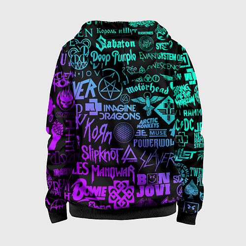 Детская толстовка на молнии ЛОГОТИПЫ РОК ГРУПП НЕОН ROCK NEON / 3D-Черный – фото 2