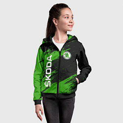 Толстовка на молнии детская Skoda, Шкода Диагональные полосы, цвет: 3D-черный — фото 2