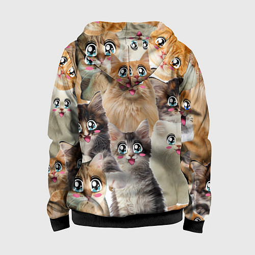 Детская толстовка на молнии Много кошек с большими анимэ глазами / 3D-Черный – фото 2