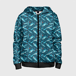 Толстовка на молнии детская Воблеры рыбки, цвет: 3D-черный